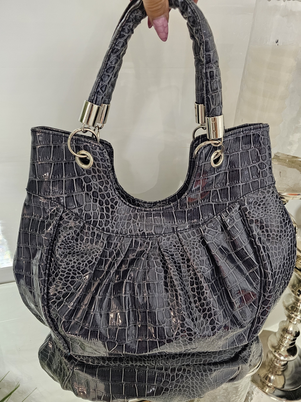 Blue  Croc-Embossed Women's Handbag